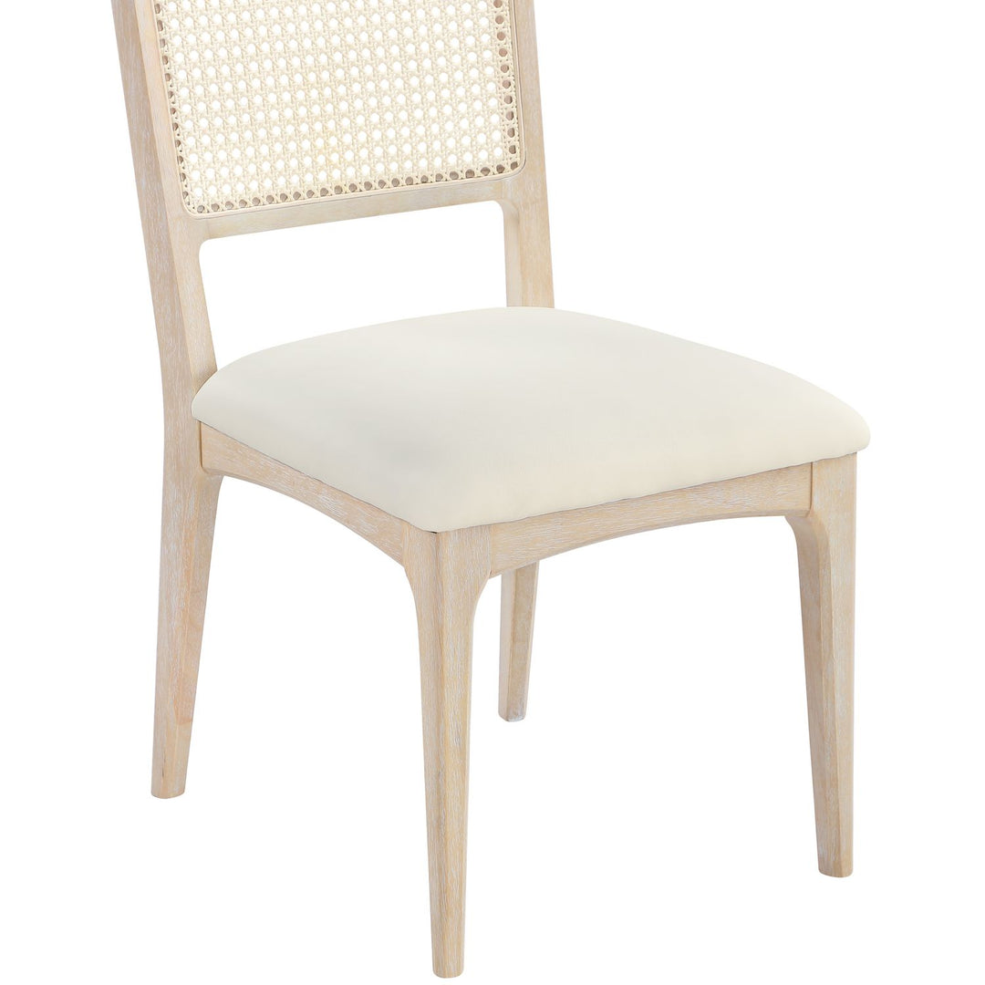 Atrium Cane Back And Vegan Leather Upholstered Seat Dining Chair — Cream / Brushed Natural / White Cerusing