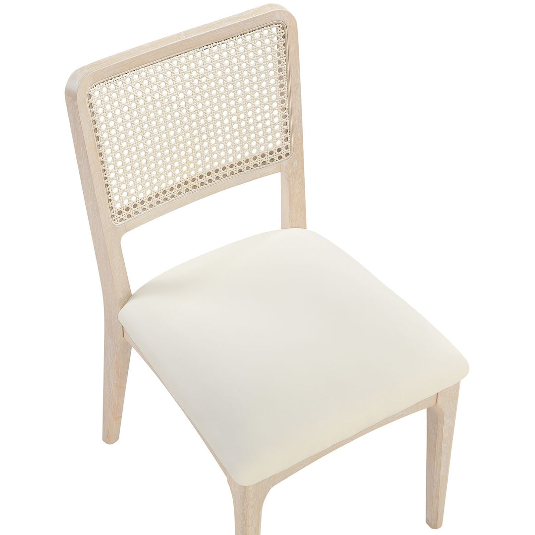 Atrium Cane Back And Vegan Leather Upholstered Seat Dining Chair — Cream / Brushed Natural / White Cerusing