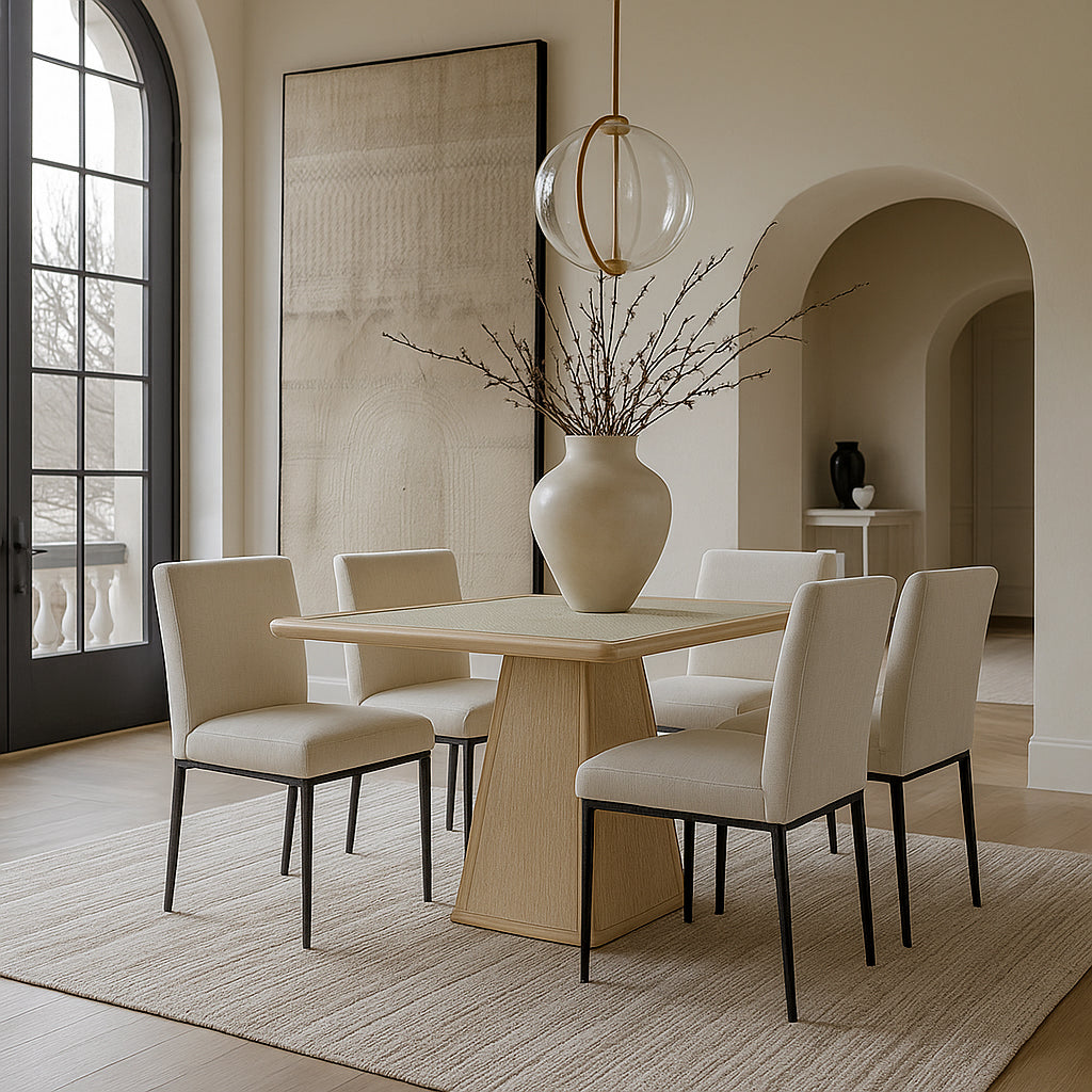 Atrium Glass And Cane Top With Solid Wood Base Dining / Game Table — Natural