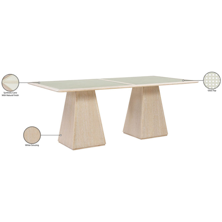 Atrium Glass And Cane Top With Solid Wood Base Dining Table — Natural