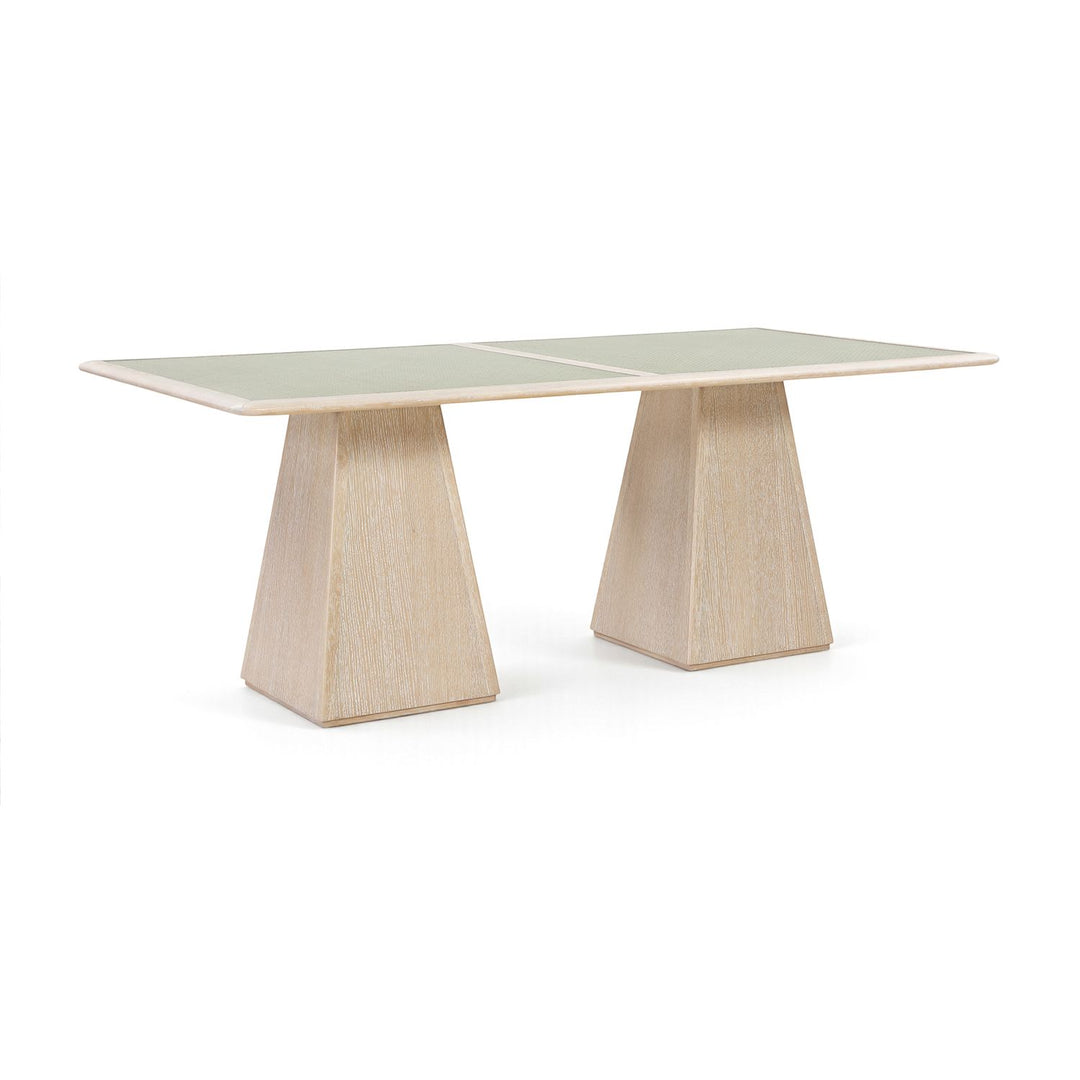 Atrium Glass And Cane Top With Solid Wood Base Dining Table — Natural