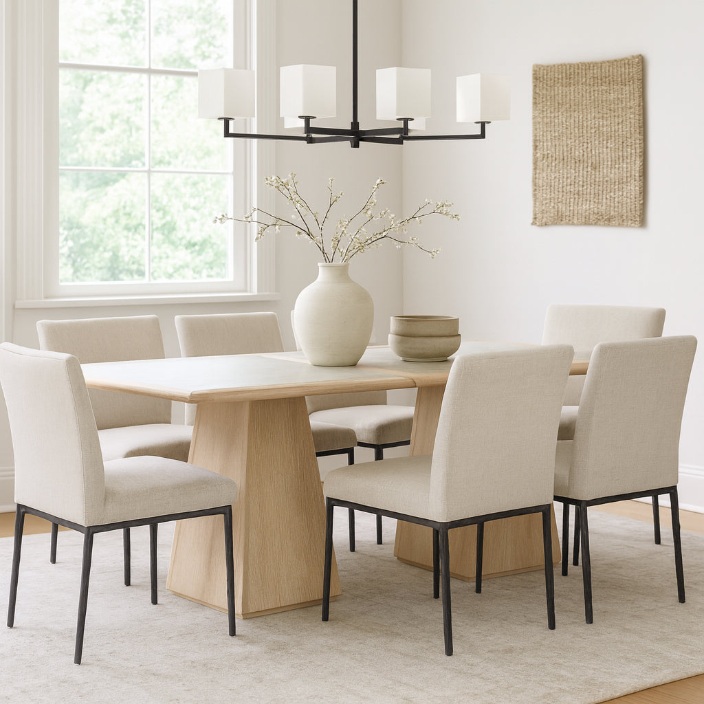 Atrium Glass And Cane Top With Solid Wood Base Dining Table — Natural