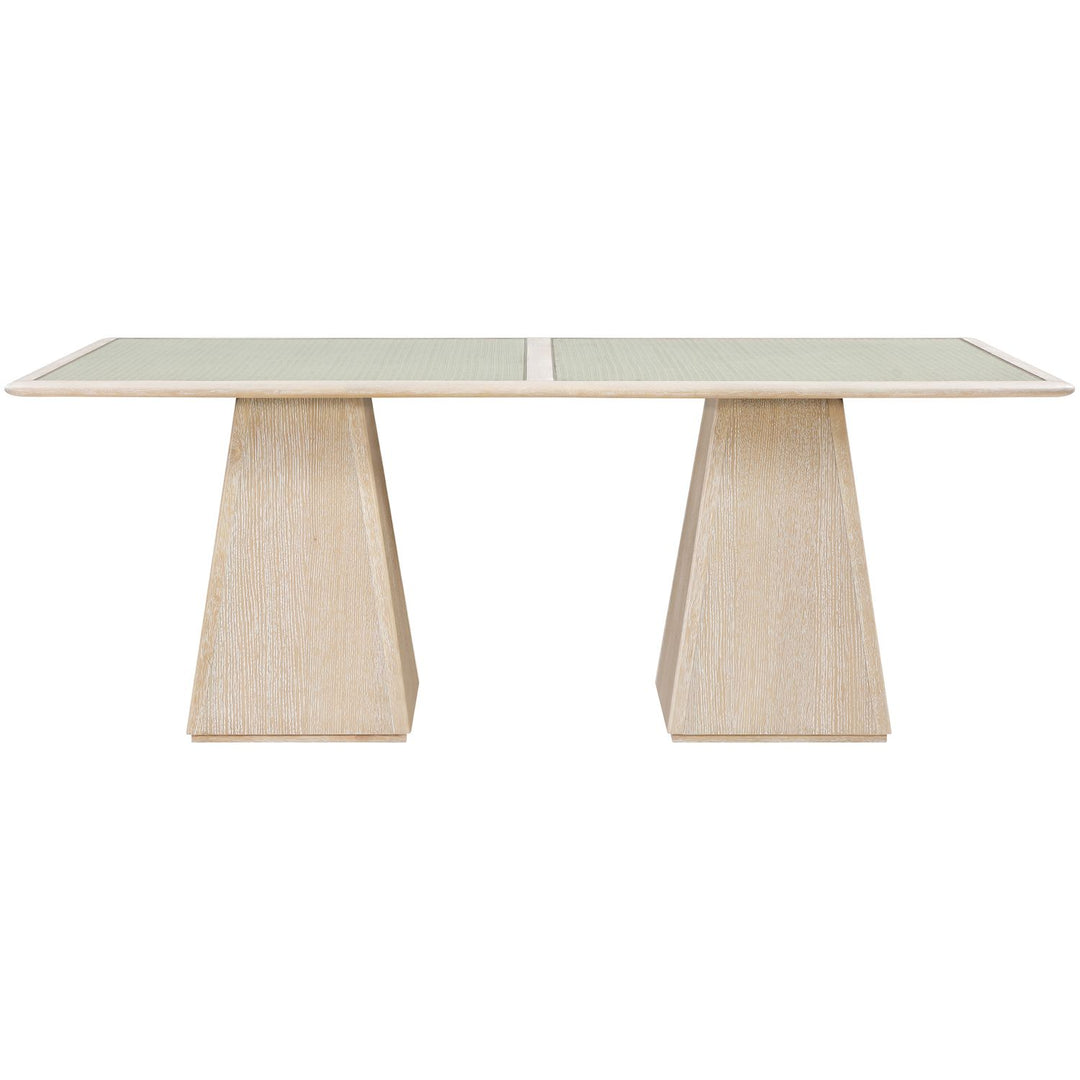 Atrium Glass And Cane Top With Solid Wood Base Dining Table — Natural