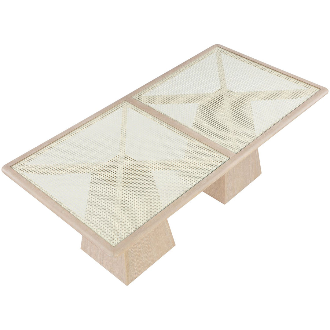 Atrium Glass And Cane Top With Solid Wood Base Dining Table — Natural