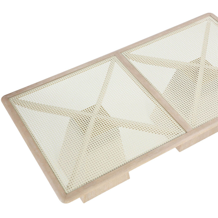 Atrium Glass And Cane Top With Solid Wood Base Dining Table — Natural