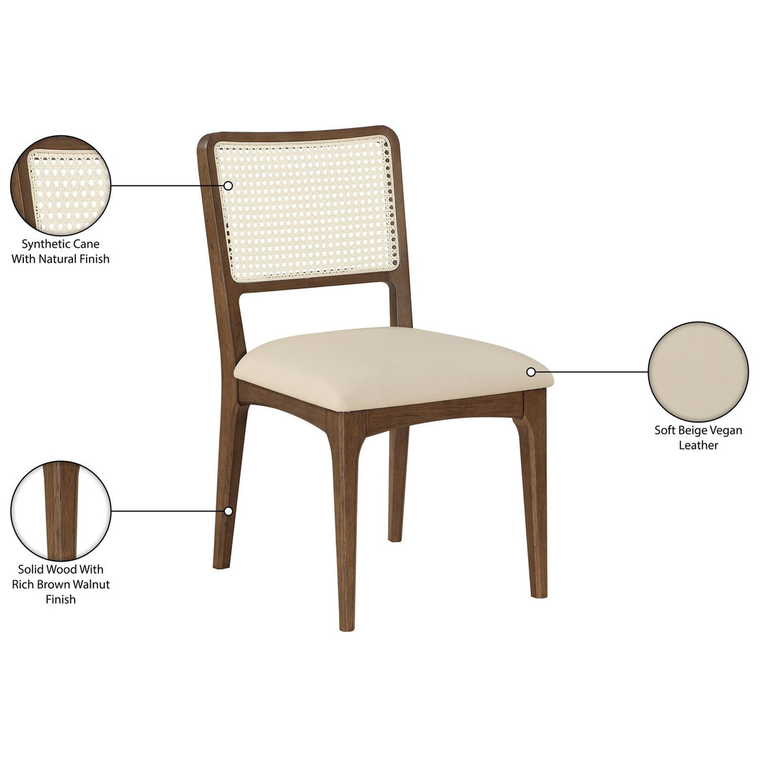 Atrium Cane Back And Vegan Leather Upholstered Seat Dining Chair — Beige / Brushed Brown