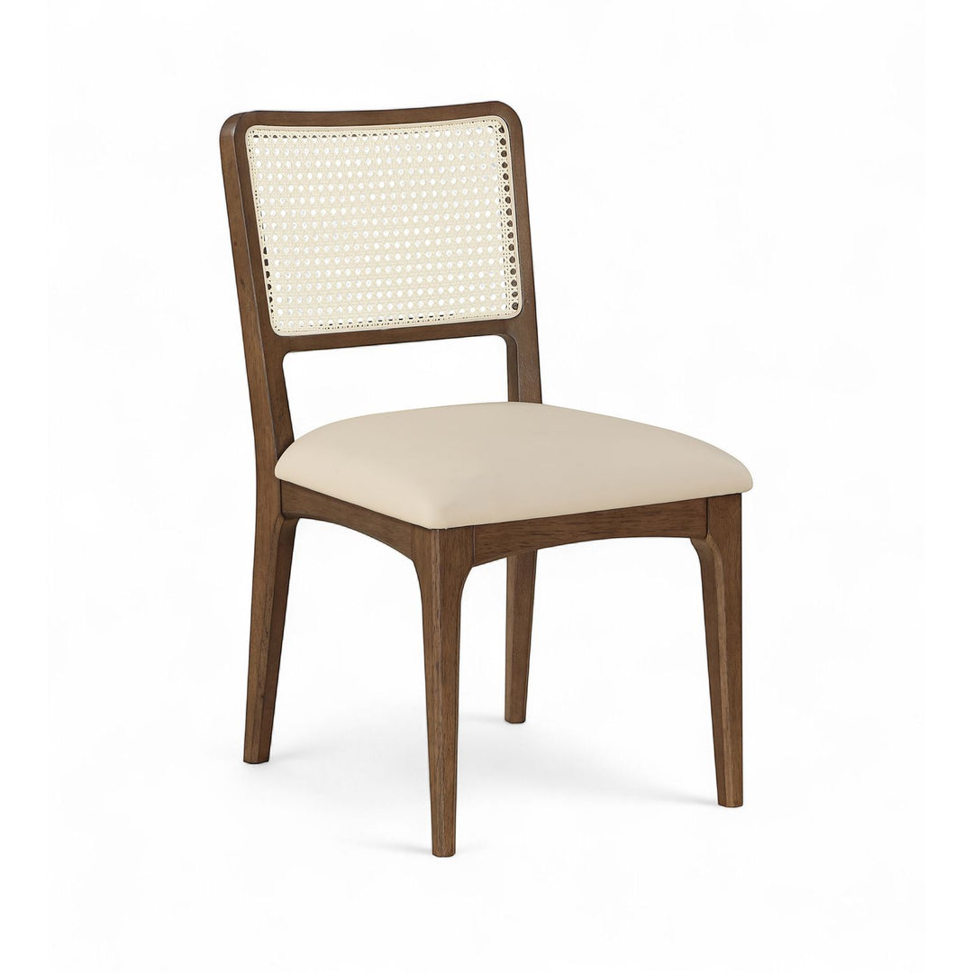 Atrium Cane Back And Vegan Leather Upholstered Seat Dining Chair — Beige / Brushed Brown