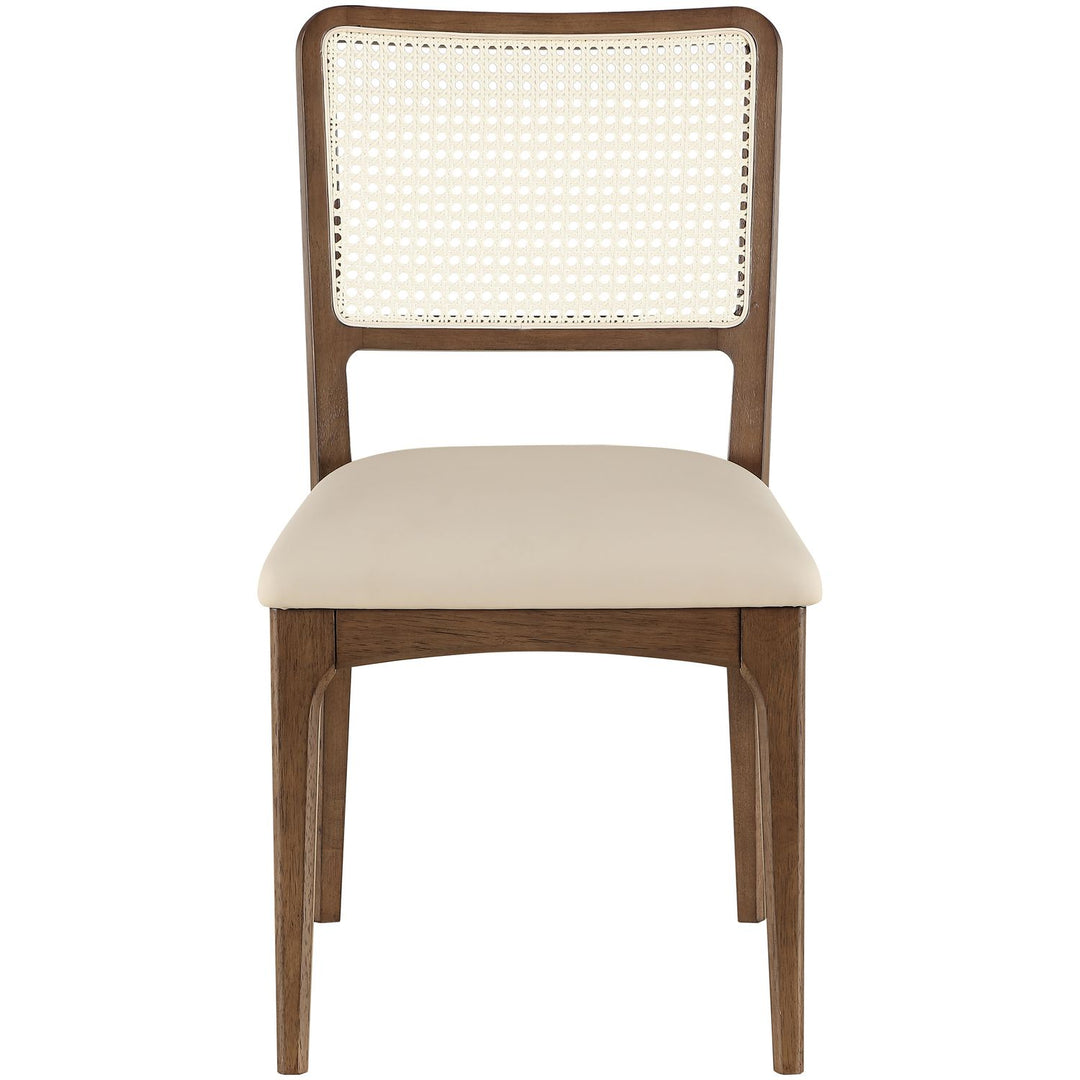 Atrium Cane Back And Vegan Leather Upholstered Seat Dining Chair — Beige / Brushed Brown