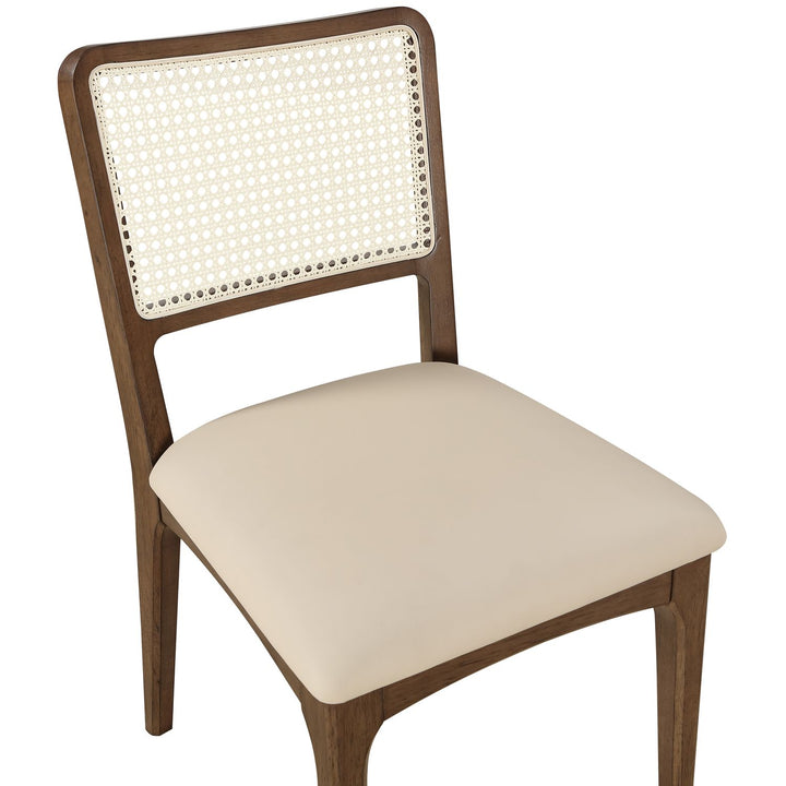 Atrium Cane Back And Vegan Leather Upholstered Seat Dining Chair — Beige / Brushed Brown