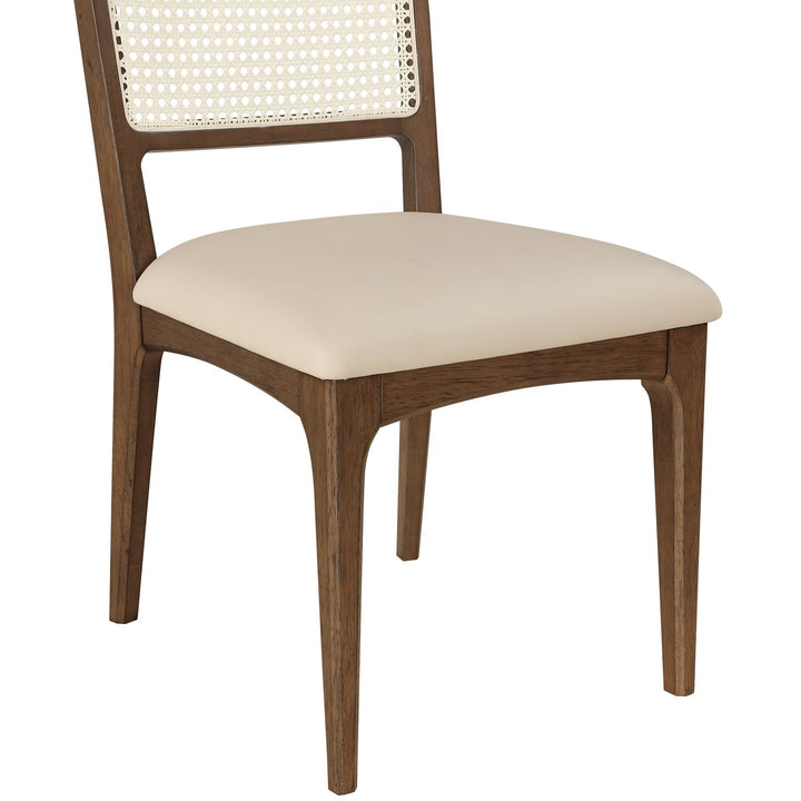 Atrium Cane Back And Vegan Leather Upholstered Seat Dining Chair — Beige / Brushed Brown