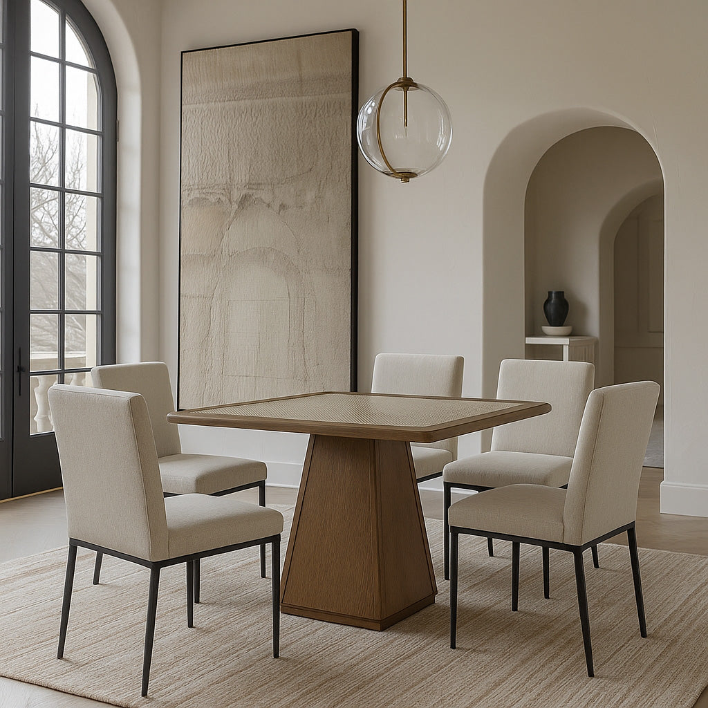Atrium Glass And Cane Top With Solid Wood Base Dining / Game Table — Brown