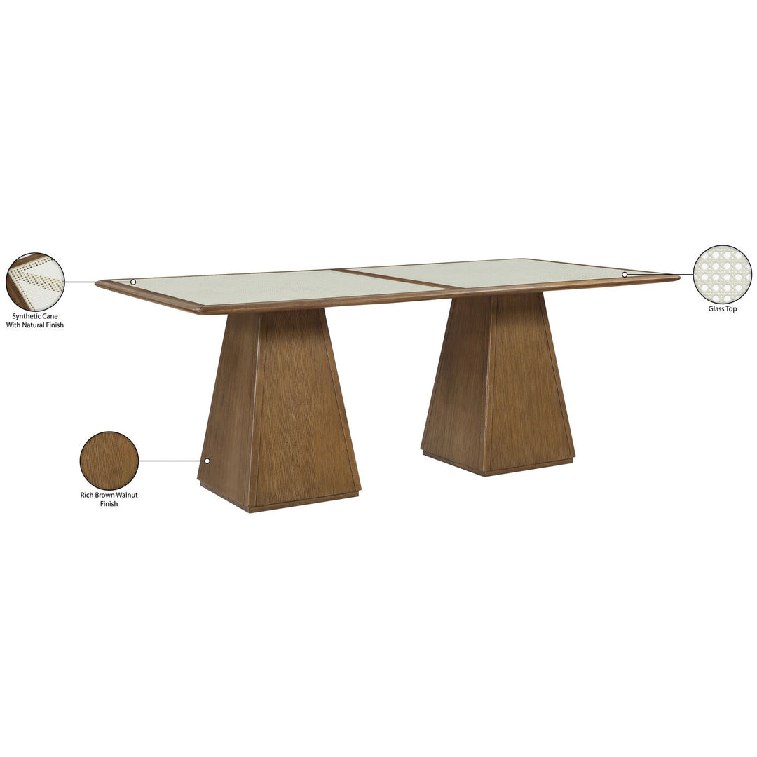 Atrium Glass And Cane Top With Solid Wood Base Dining Table — Brown