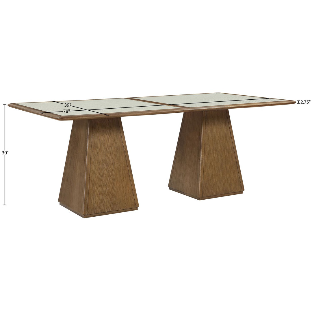 Atrium Glass And Cane Top With Solid Wood Base Dining Table — Brown