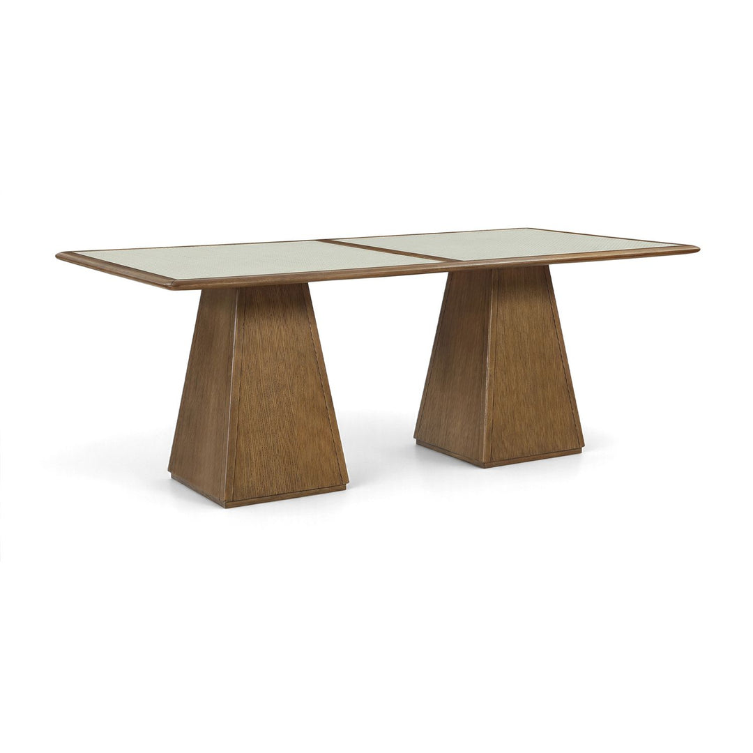 Atrium Glass And Cane Top With Solid Wood Base Dining Table — Brown