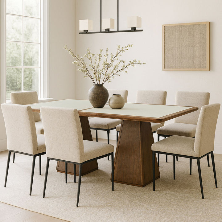 Atrium Glass And Cane Top With Solid Wood Base Dining Table — Brown