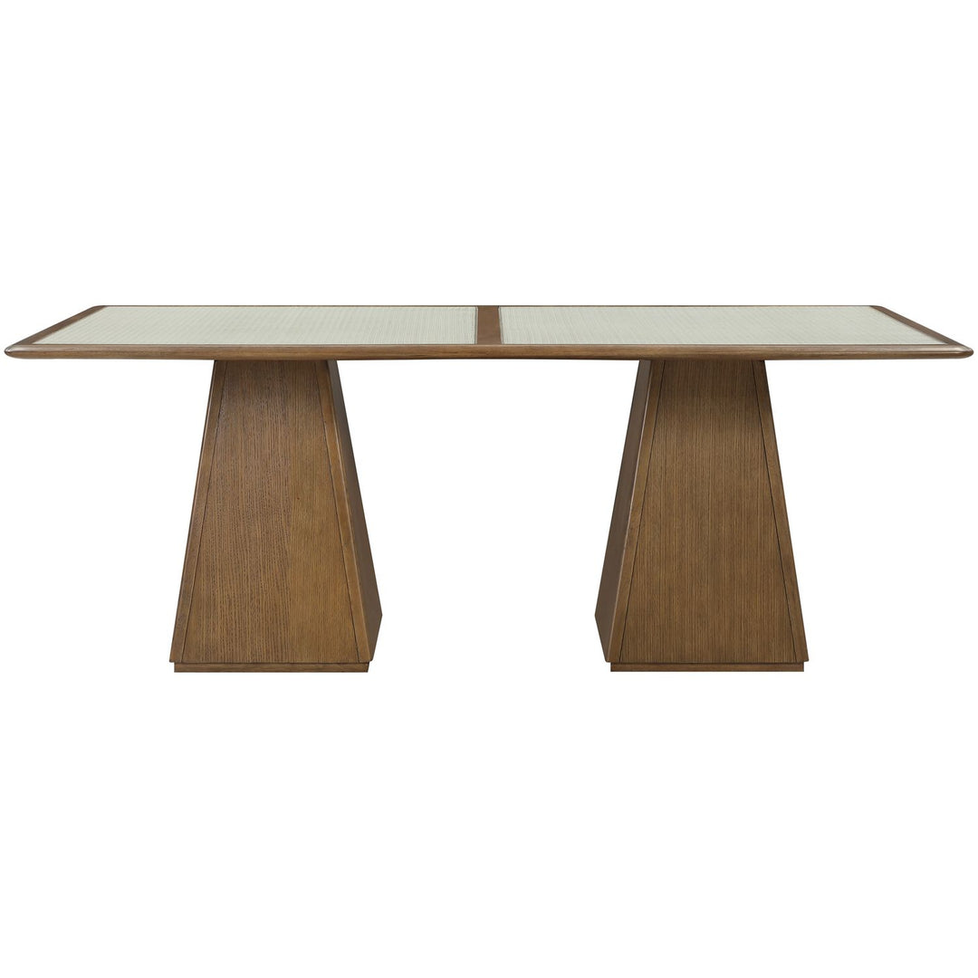 Atrium Glass And Cane Top With Solid Wood Base Dining Table — Brown