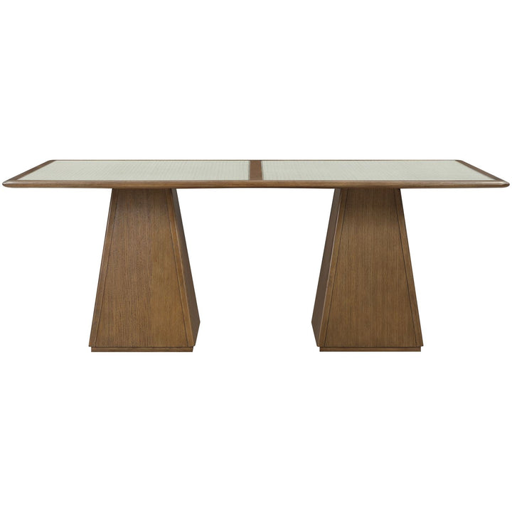 Atrium Glass And Cane Top With Solid Wood Base Dining Table — Brown