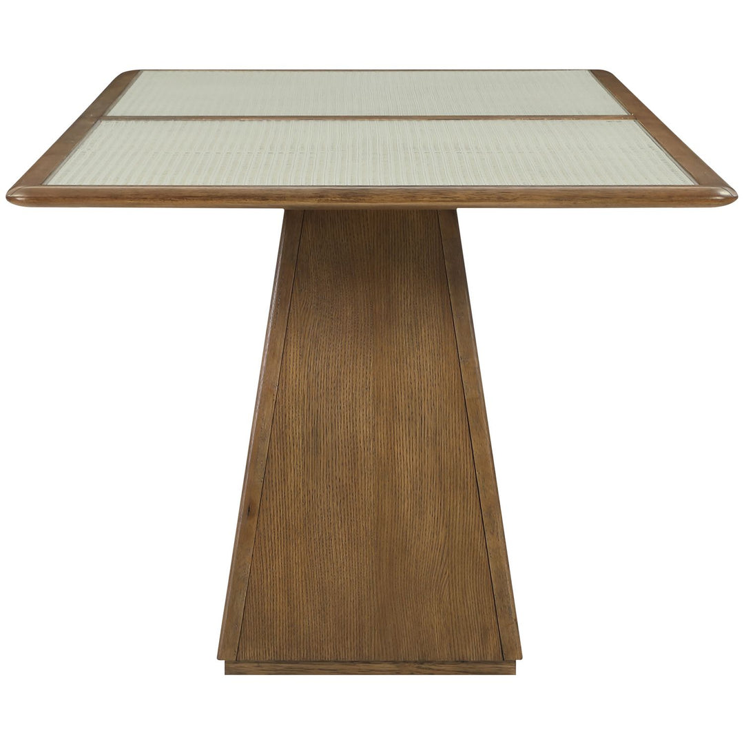 Atrium Glass And Cane Top With Solid Wood Base Dining Table — Brown