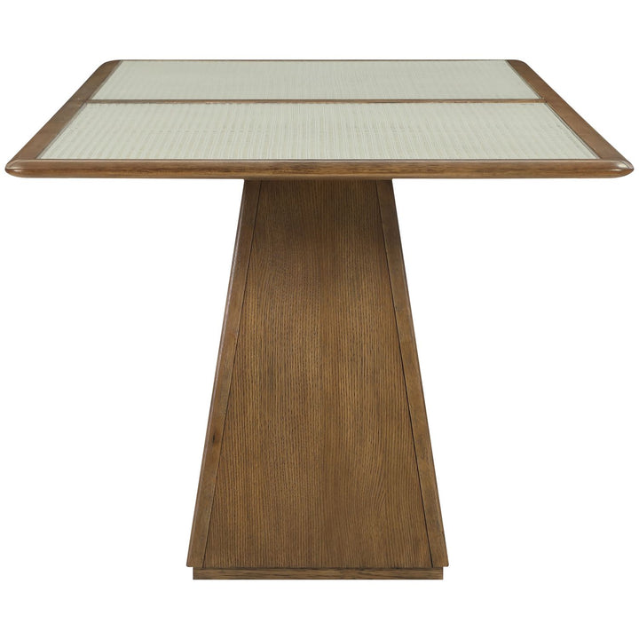 Atrium Glass And Cane Top With Solid Wood Base Dining Table — Brown