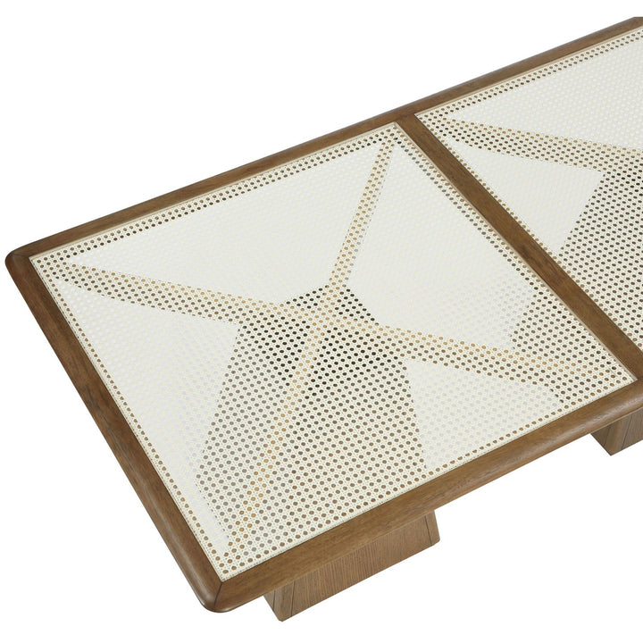 Atrium Glass And Cane Top With Solid Wood Base Dining Table — Brown
