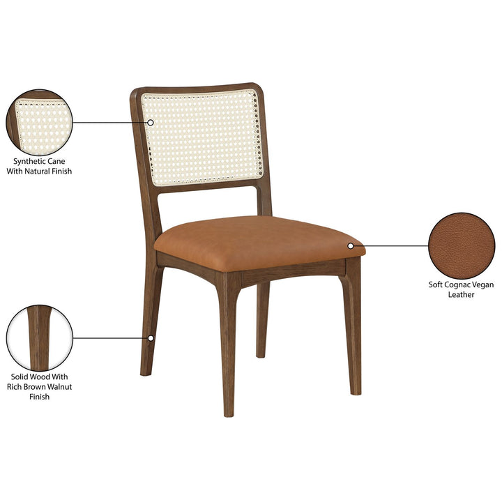 Atrium Cane Back And Vegan Leather Upholstered Seat Dining Chair — Cognac / Brushed Brown