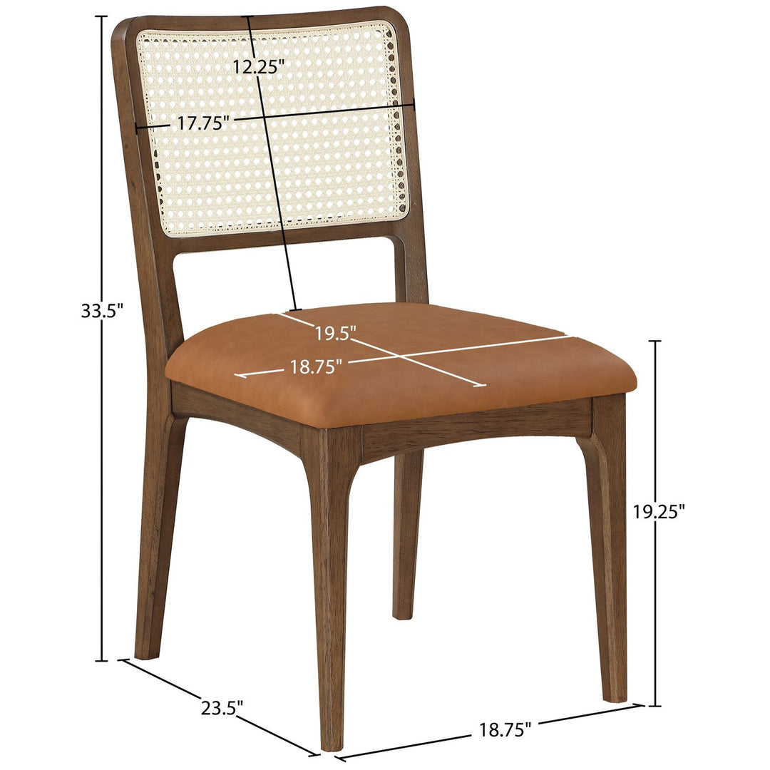 Atrium Cane Back And Vegan Leather Upholstered Seat Dining Chair — Cognac / Brushed Brown