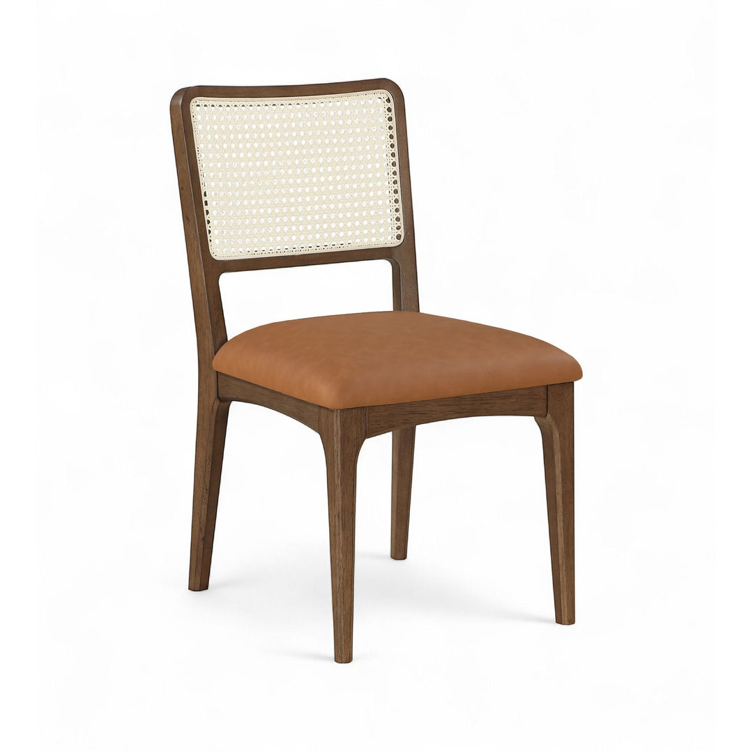 Atrium Cane Back And Vegan Leather Upholstered Seat Dining Chair — Cognac / Brushed Brown