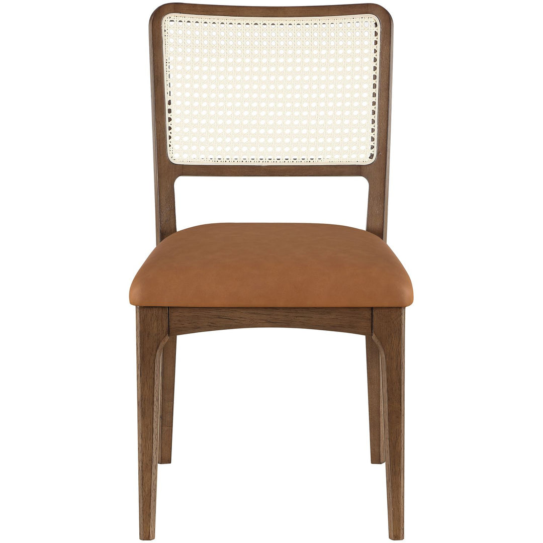 Atrium Cane Back And Vegan Leather Upholstered Seat Dining Chair — Cognac / Brushed Brown
