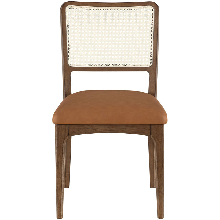 Atrium Cane Back And Vegan Leather Upholstered Seat Dining Chair — Cognac / Brushed Brown