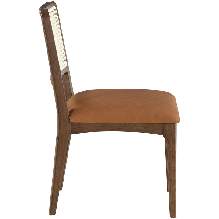Atrium Cane Back And Vegan Leather Upholstered Seat Dining Chair — Cognac / Brushed Brown