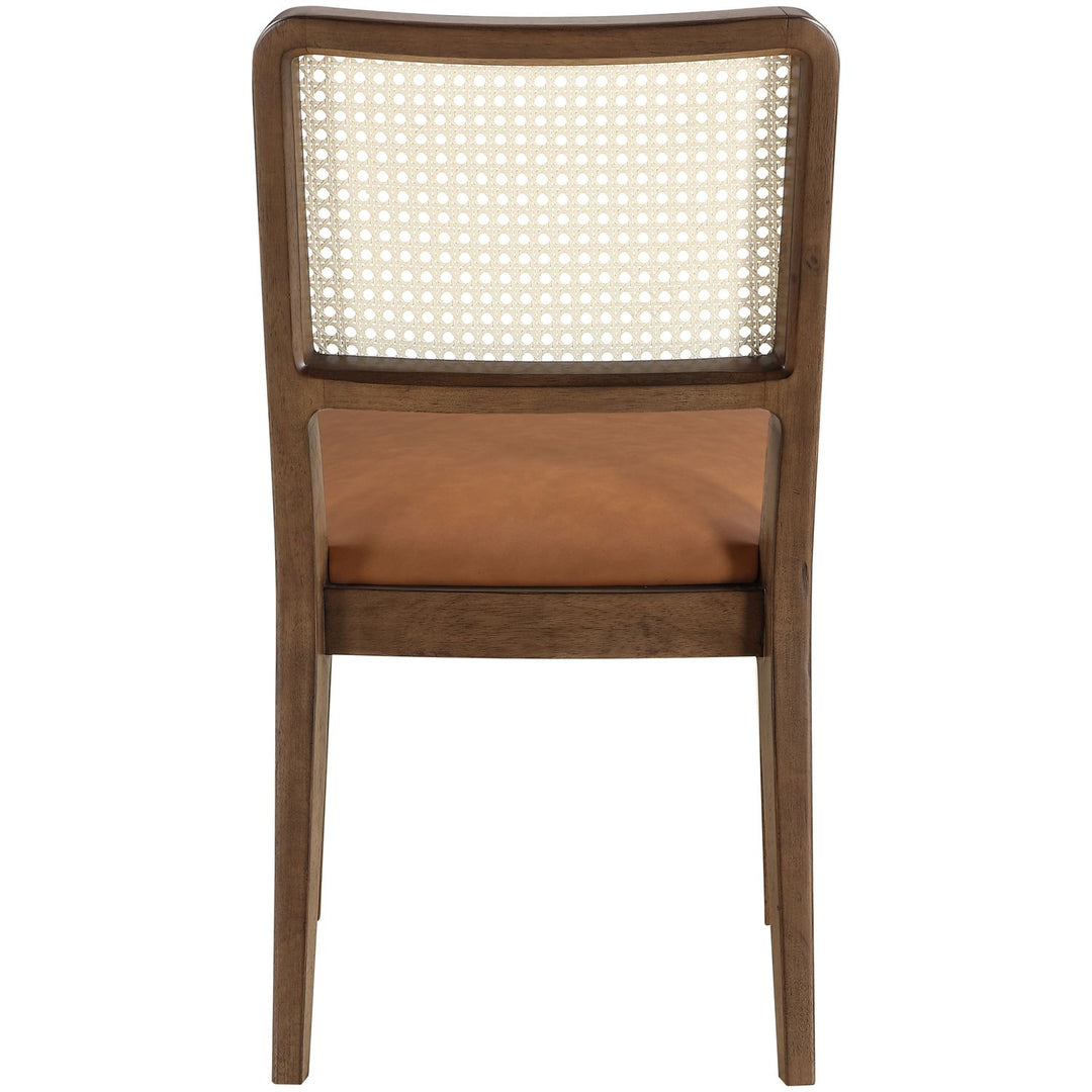 Atrium Cane Back And Vegan Leather Upholstered Seat Dining Chair — Cognac / Brushed Brown
