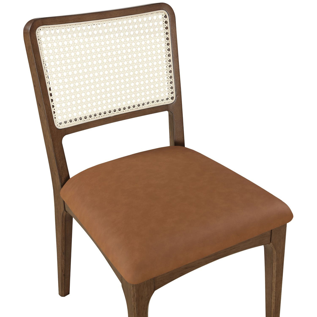 Atrium Cane Back And Vegan Leather Upholstered Seat Dining Chair — Cognac / Brushed Brown