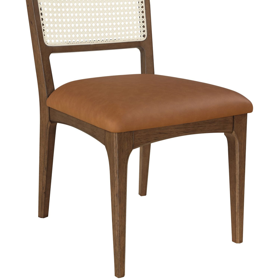 Atrium Cane Back And Vegan Leather Upholstered Seat Dining Chair — Cognac / Brushed Brown
