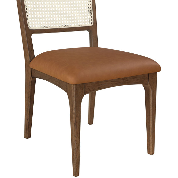Atrium Cane Back And Vegan Leather Upholstered Seat Dining Chair — Cognac / Brushed Brown