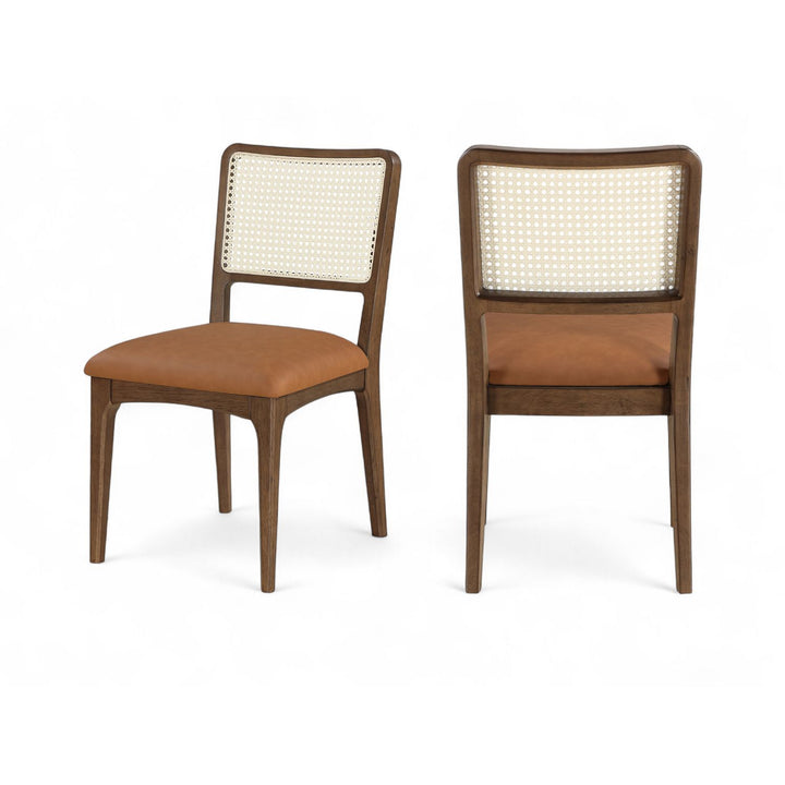 Atrium Cognac Cane Back And Vegan Leather Upholstered Seat Dining Chair