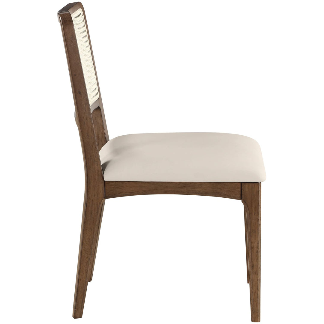 Atrium Cane Back And Vegan Leather Upholstered Seat Dining Chair — Cream / Brushed Brown
