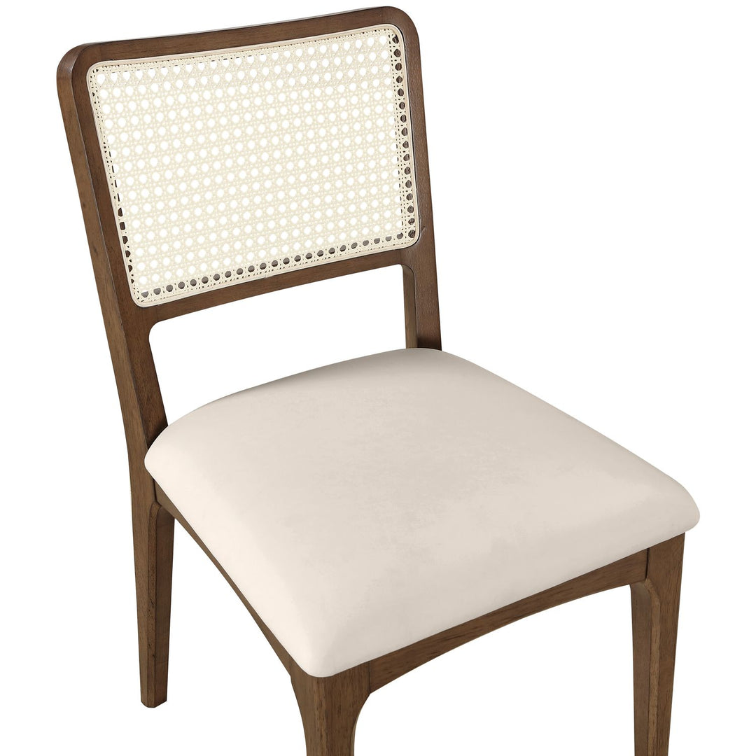 Atrium Cane Back And Vegan Leather Upholstered Seat Dining Chair — Cream / Brushed Brown