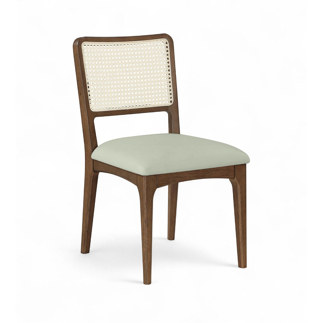 Atrium Cane Back And Vegan Leather Upholstered Seat Dining Chair — Mint / Brushed Brown