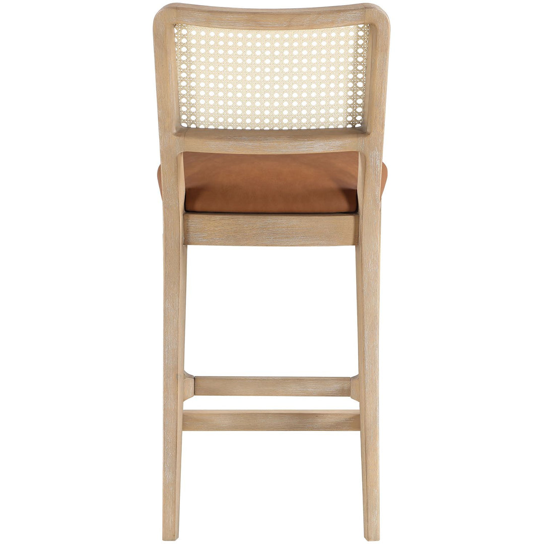 Atrium Cane Back And Vegan Leather Upholstered Seat Counter Stool — Cognac / Brushed Natural / White Cerusing