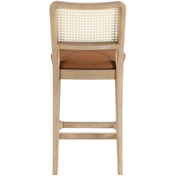 Atrium Cane Back And Vegan Leather Upholstered Seat Counter Stool — Cognac / Brushed Natural / White Cerusing