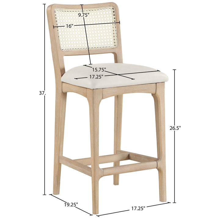Atrium Cane Back And Vegan Leather Upholstered Seat Counter Stool — Cream / Brushed Natural / White Cerusing