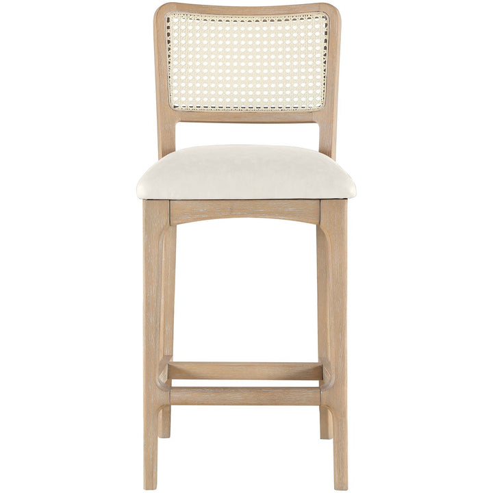 Atrium Cane Back And Vegan Leather Upholstered Seat Counter Stool — Cream / Brushed Natural / White Cerusing