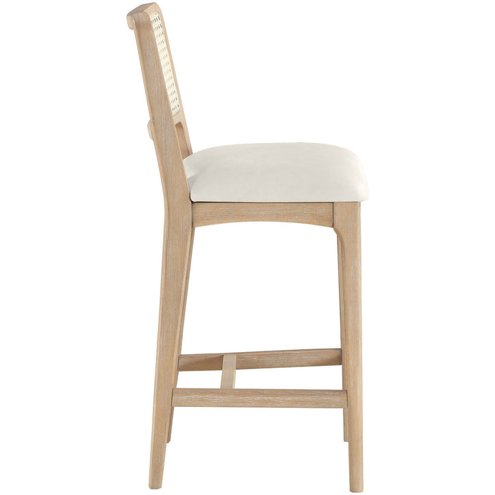 Atrium Cane Back And Vegan Leather Upholstered Seat Counter Stool — Cream / Brushed Natural / White Cerusing