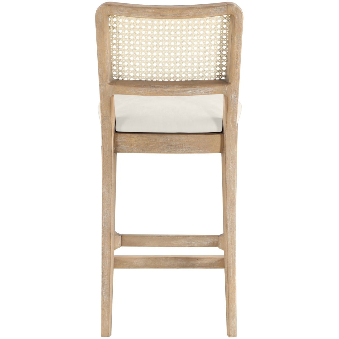 Atrium Cane Back And Vegan Leather Upholstered Seat Counter Stool — Cream / Brushed Natural / White Cerusing