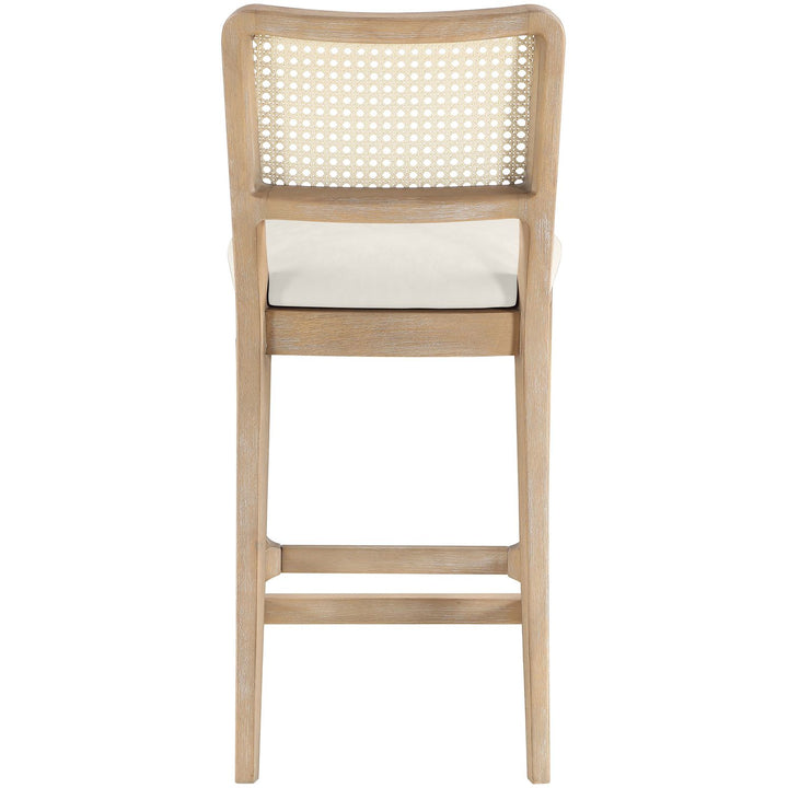 Atrium Cane Back And Vegan Leather Upholstered Seat Counter Stool — Cream / Brushed Natural / White Cerusing