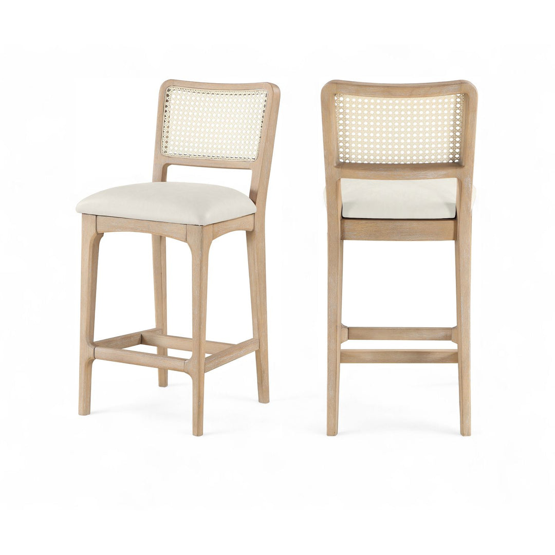 Atrium Cream Cane Back And Vegan Leather Upholstered Seat Counter Stool