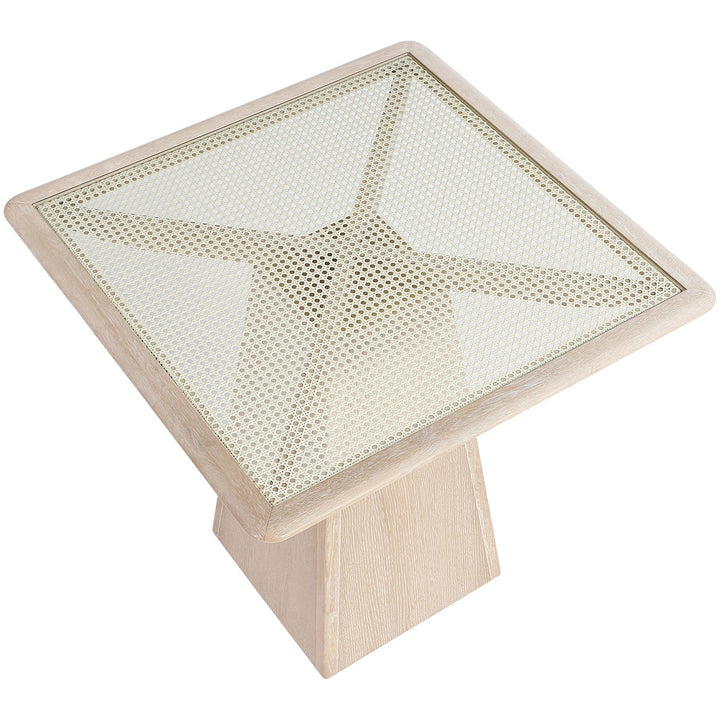 Atrium Glass And Cane Top With Solid Wood Base Counter Height Table — Natural