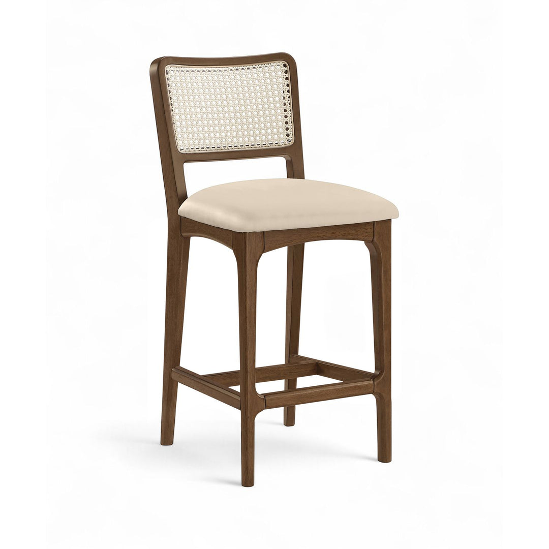 Atrium Cane Back And Vegan Leather Upholstered Seat Counter Stool — Beige / Brushed Brown