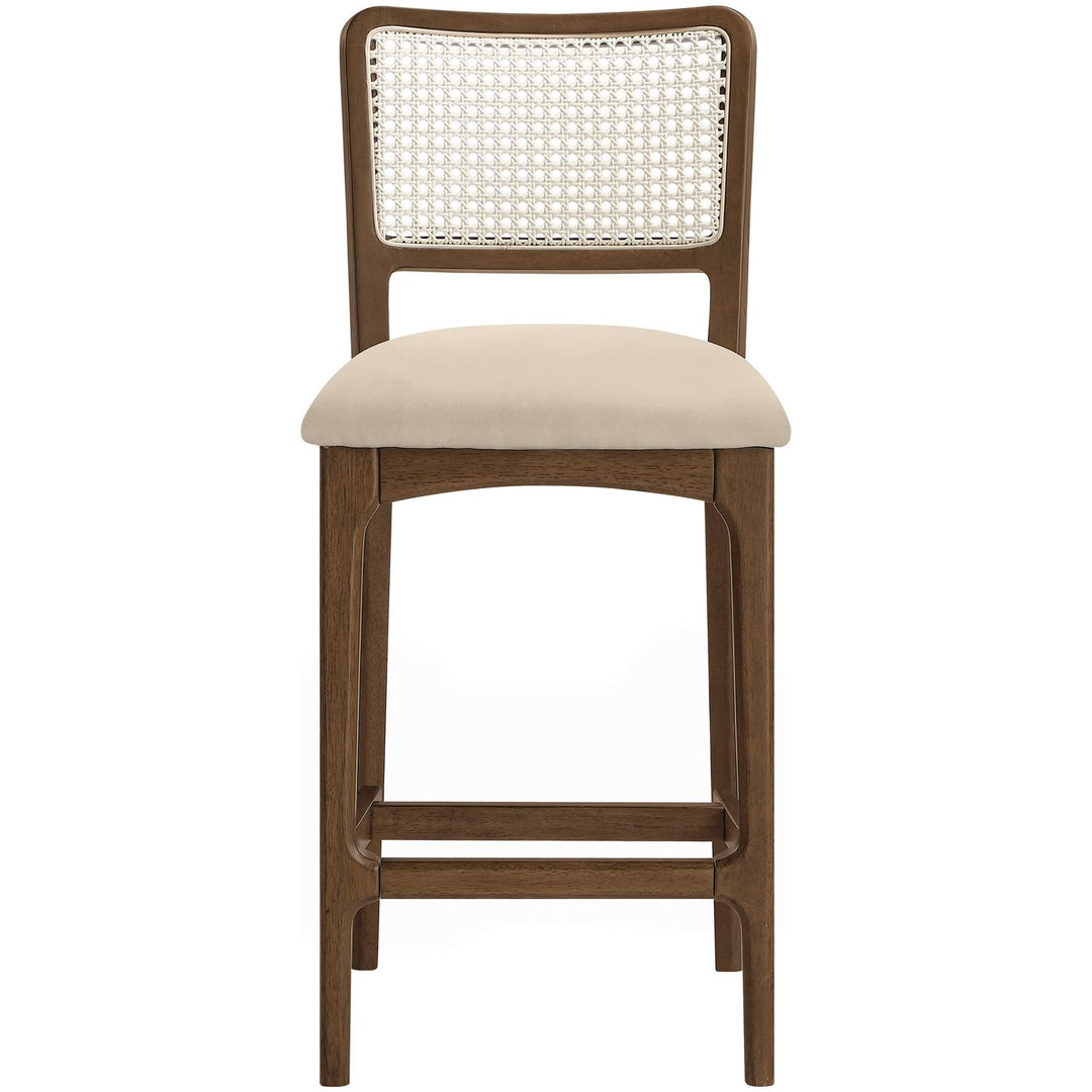 Atrium Cane Back And Vegan Leather Upholstered Seat Counter Stool — Beige / Brushed Brown