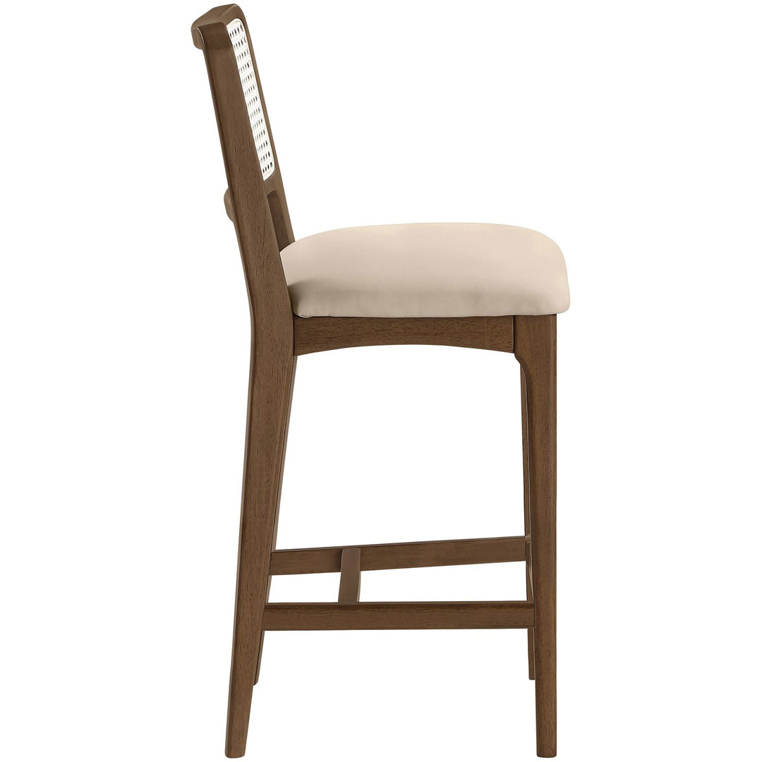 Atrium Cane Back And Vegan Leather Upholstered Seat Counter Stool — Beige / Brushed Brown